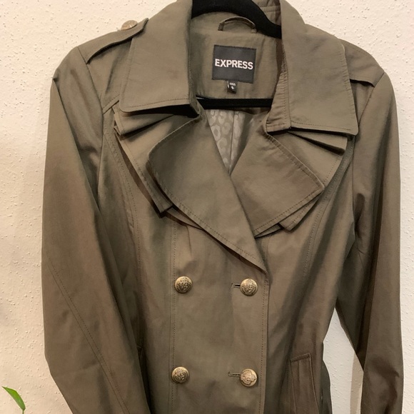 EXPRESS forest green trenchcoat with gold buttons - Picture 2 of 5